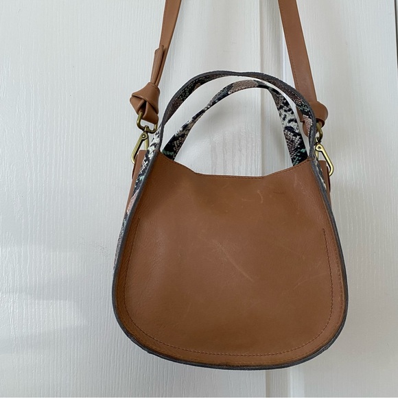 $158 NWT Madewell Sydney Tan Snake Embossed Leather Crossbody Satchel Bag - Picture 9 of 13